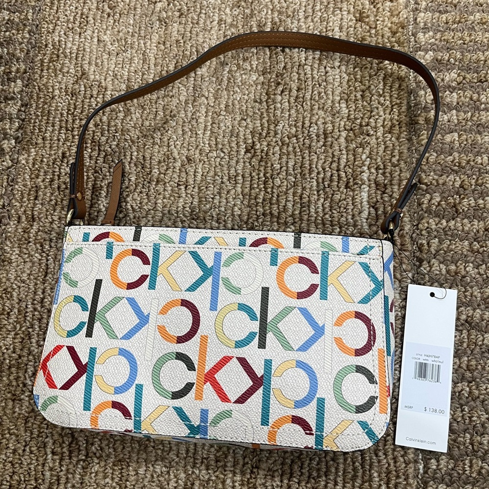 Calvin Klein Multicolor CK Logo Shoulder Bag with Brown Strap - Picture 2 of 4
